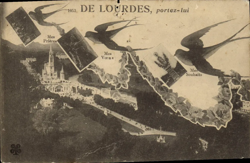 Lourdes — vue du sanctuaire et du chemin de la grotte — éditeur imprimeur non visible - Frente