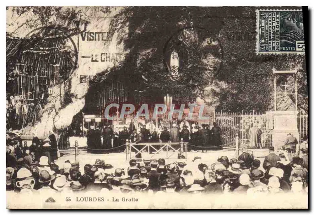 Lourdes - A Gruta — visita à gruta de Lourdes — editor não identificado, n° 55 - Frente