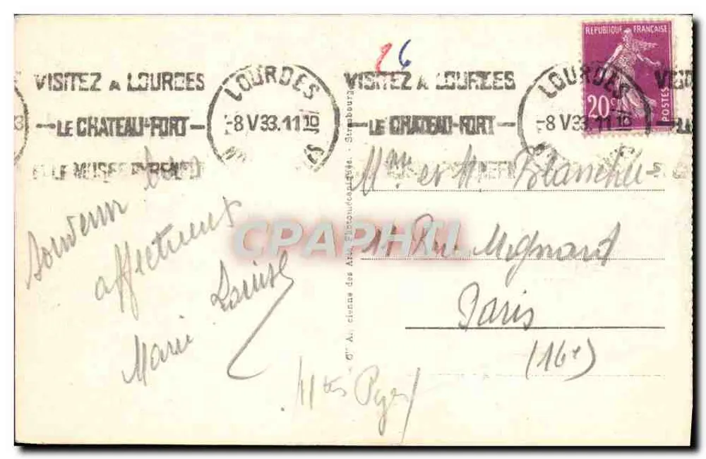 Lourdes - A Basílica e a Gruta - Editor DURPÉT, n° 233 - Verso