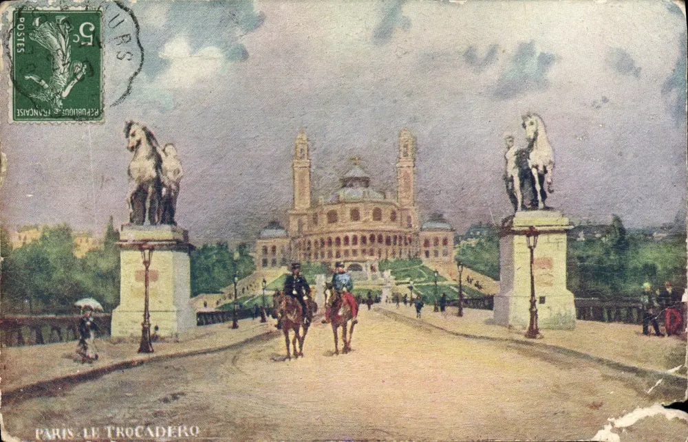 Paris - Le Trocadéro — vue du Palais de Chaillot avec statues équestres, éditeur Paris, Le Trocadéro - Awers