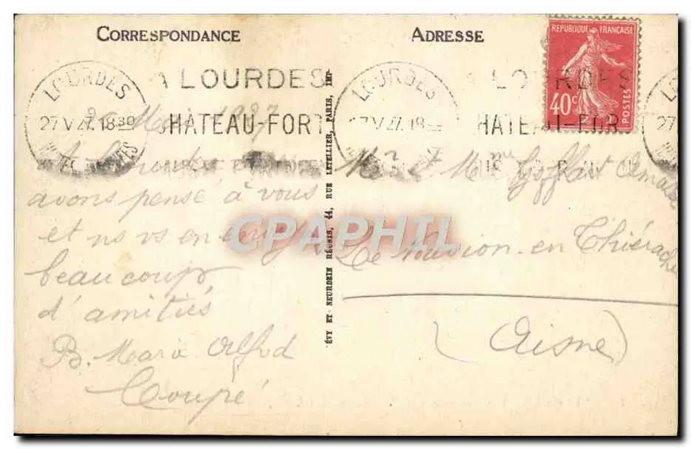 Lourdes — Vista Geral e o Pic du Jer — LL - Verso