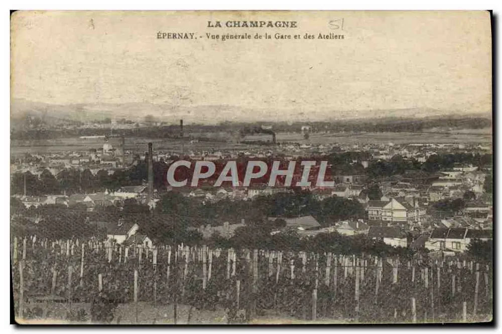 Épernay — Vue générale de la Gare et des Ateliers — Éditeur : La Champagne - Vorderseite