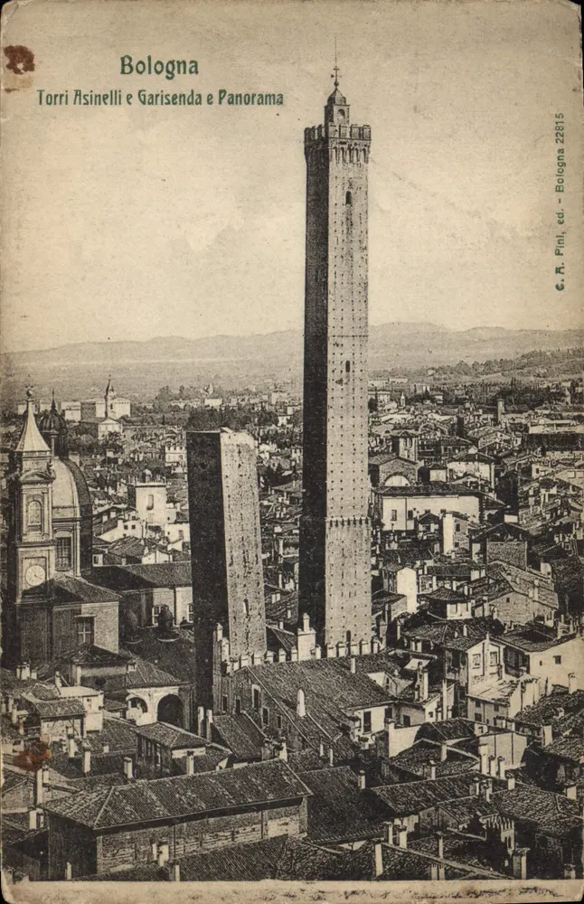 Bologne — Panorama des tours Asinelli et Garisenda — éditeur G.R. Pini, n° 22815 - Frente