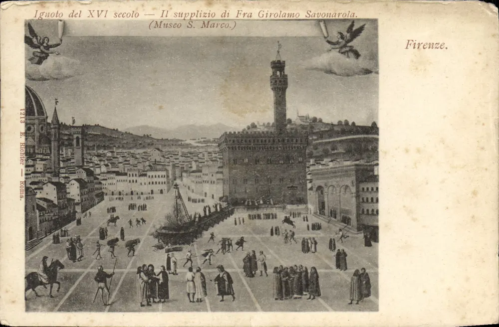 Iguoto do século XVI — O suplício de Frei Girolamo Savonarola. (Museo S. Marco.) — E. Richner — Roma. - Frente