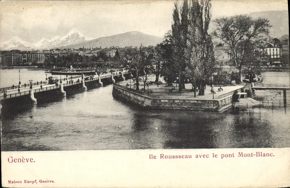 Insel Rousseau mit Brücke Mont-Blanc — Genf — Maison Knopf, Genf - Vorderseite