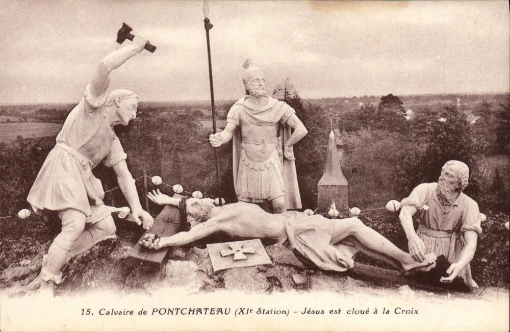 Calvarien von Pontchâteau — 15. Station — Jesus ist an die Kreuz geschlagen — J. Nozais, Nantes - Vorderseite