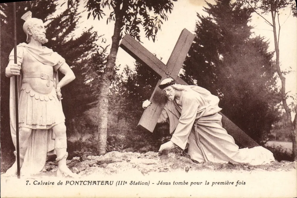Calvarienberg von Pontchâteau — III. Station — Jesus fällt zum ersten Mal — J. Nozais, Nantes - Vorderseite