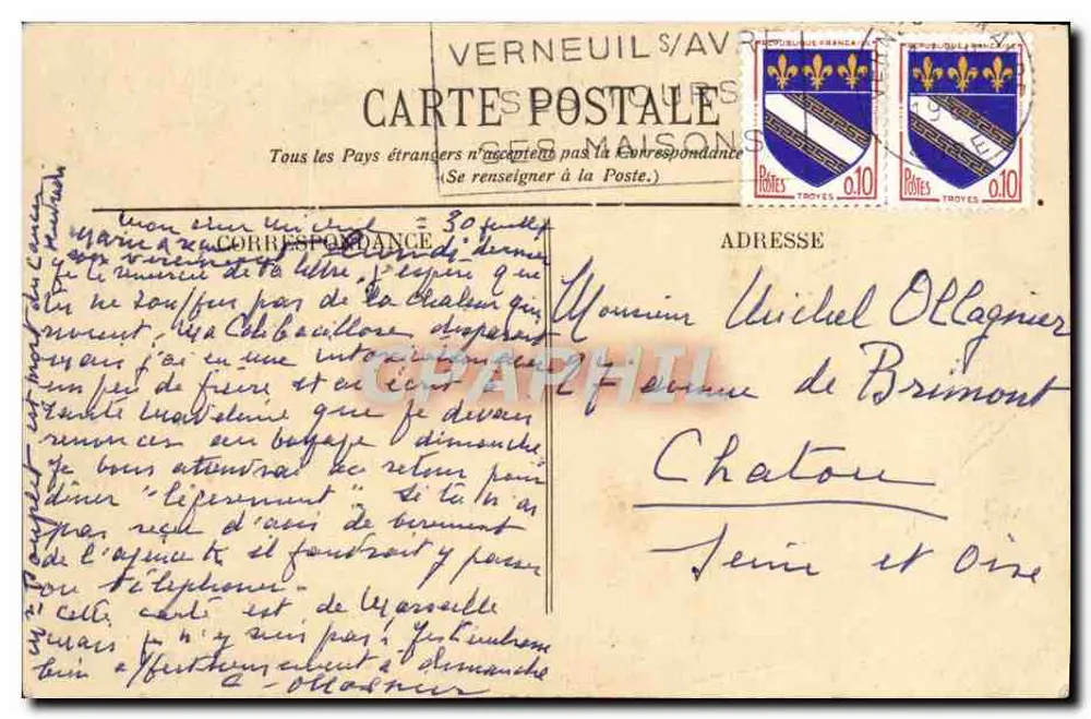 Marseille — Le Palais Longchamp — éditeur TAT, n° 27 - Verso