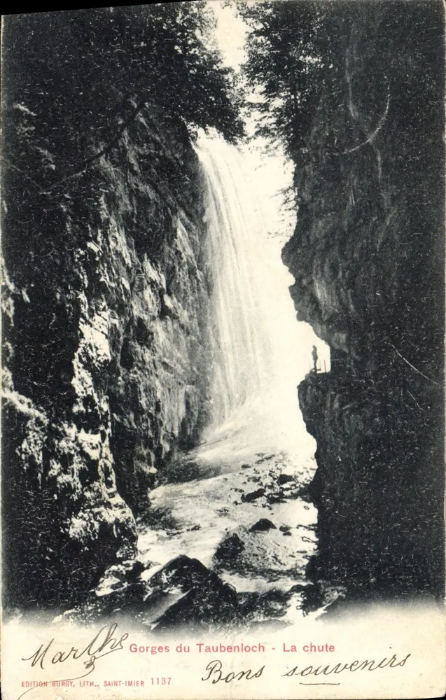 Gorges do Taubenloch - A queda — Edição Burgy, Litografia Saint-Imer 1137 - Frente