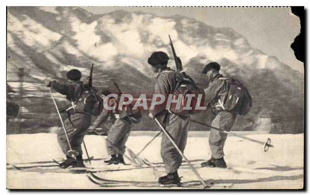 Soldats skieurs — scène de montagne — Georges Lang, Imp. - Paris - Frente
