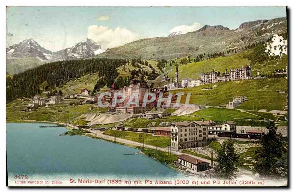 St. Moriz-Dorf — Panoramablick mit Piz Albana und Piz Julier — Photoglor Co., Zürich, Nr. 8478 - Vorderseite