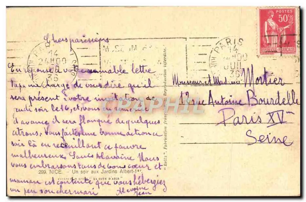 Giardini di Alberto I — Nizza — Collezione 'La Costa d'Azurra' — n°299 - Verso