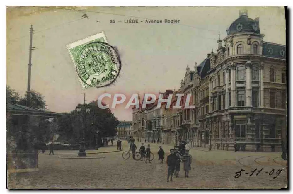 Liège - Avenida Roglier — vista urbana com edifícios e pedestres — edição Grand Bazar da Praça Saint-Lambert, n°55 - Frente