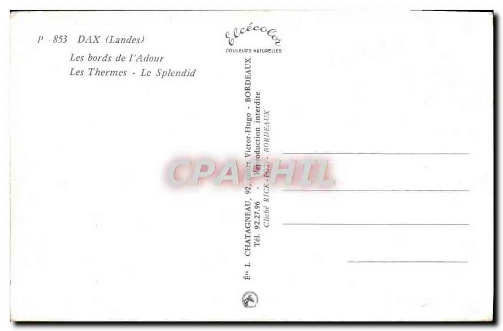 As margens do Adour — Os Termas - O Splendid — Editor Elcée - Verso