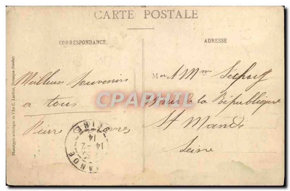 Besançon - Fontaine und Place de l'État-Major - C. L. B. - Rückseite