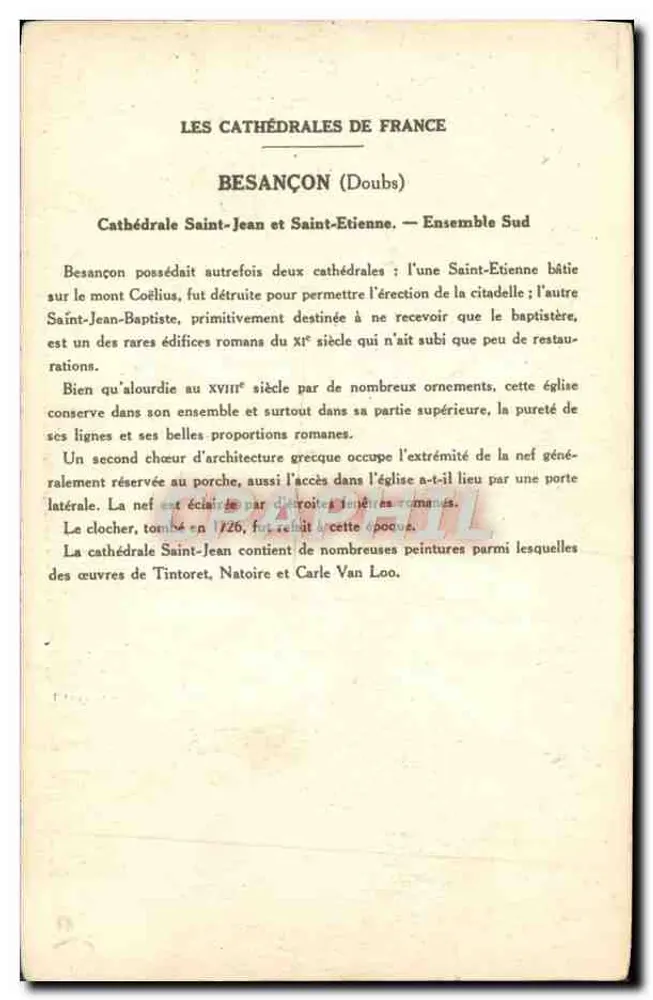 BESANÇON (Doubs) — Kathedrale Saint-Jean und Saint-Etienne (Südliches Ensemble) — Sammlung von Solution Paplauberge - Rückseite