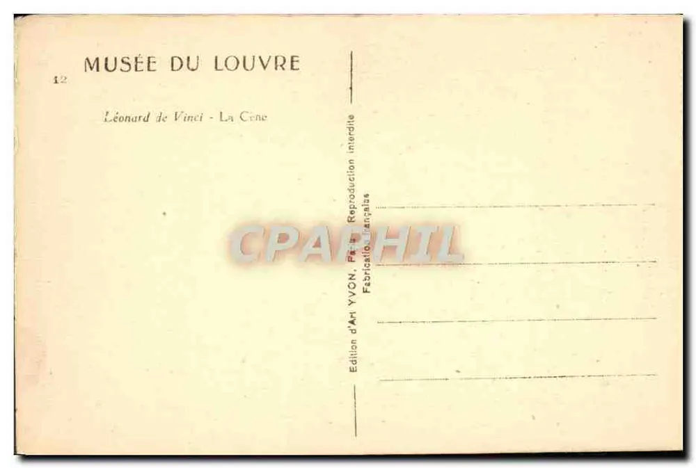 A Última Ceia — Leonardo da Vinci — Edição de Arte YVON, Paris - Verso
