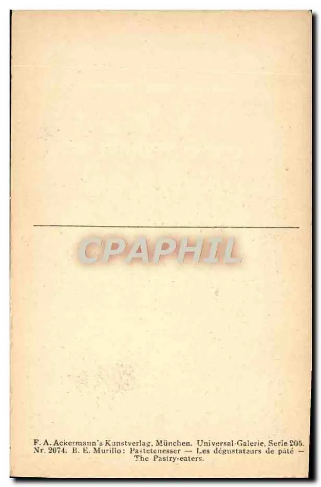 Murillo — Dwie dzieciaki zjedząc pastę — F.A. Ackermann's Kunstverlag, München, seria 205, n° 2074 - Rewers