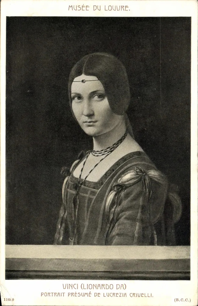 Musée du Louvre — Retrato suposto de Lucrezia Crivelli por Léonard de Vinci — B.C.C. n° 11640 - Frente