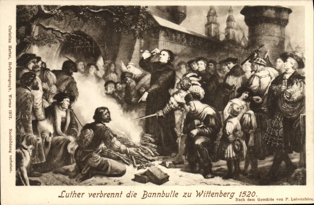 Luther verbrennt die Bulle der Exkommunikation in Wittenberg — 1520 — Christian Herbel, Fotograf, Worms 1912 - Vorderseite