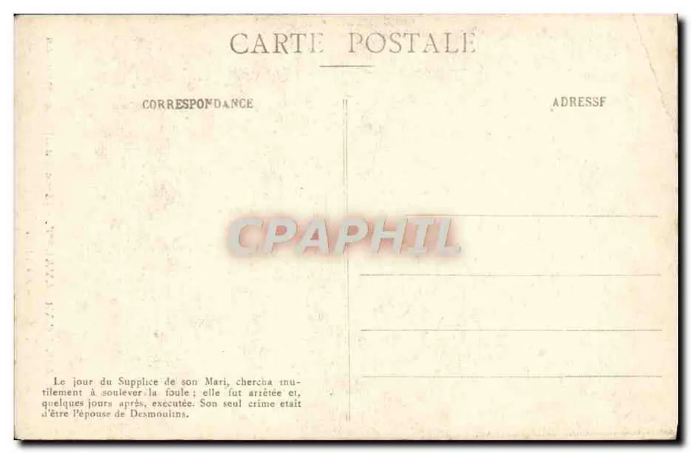 Mme Lucile Desmoulins — Retrato no museu Carnavalet — G. Carnet, foto-editora, 72, Av. da Hôpital, Paris - Verso