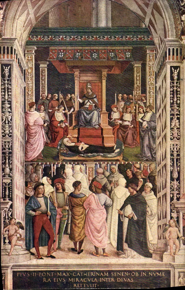Siena - Enea Piccolomini, papa - Santa Caterina da Siena — Libreria del Duomo - Frente