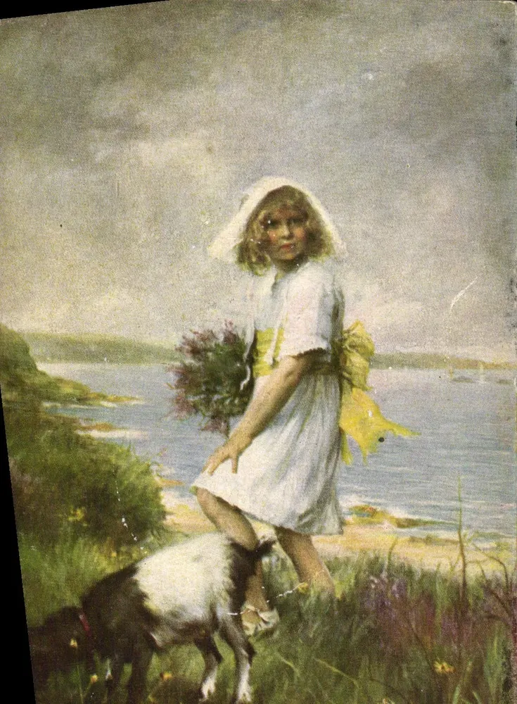 Mädchen mit Ziege — am Meer — Ch. Walhain, Nr. 917 - Vorderseite