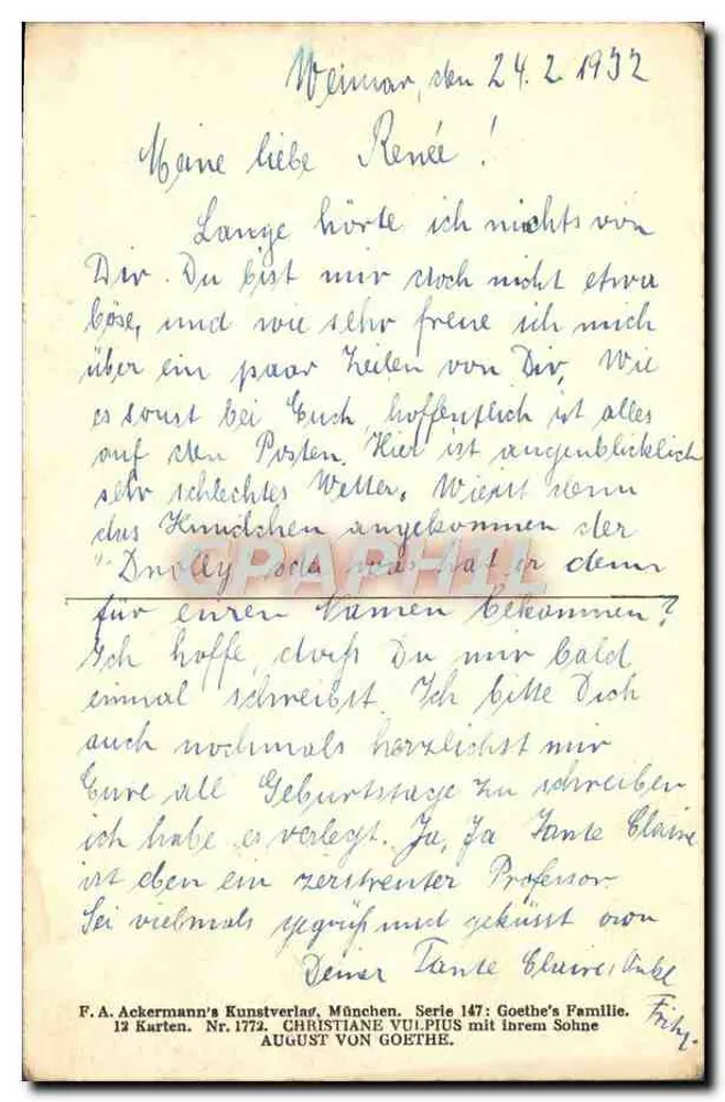 Christiane i August — Rodzina Goethe'a — F.A. Ackermann's Kunstverlag, seria 147 - Rewers