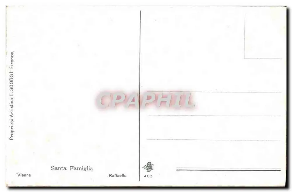 Santa Família — Raffaello — Proprieta Artistica E. SBORG I-Firenze, n° 403 - Verso