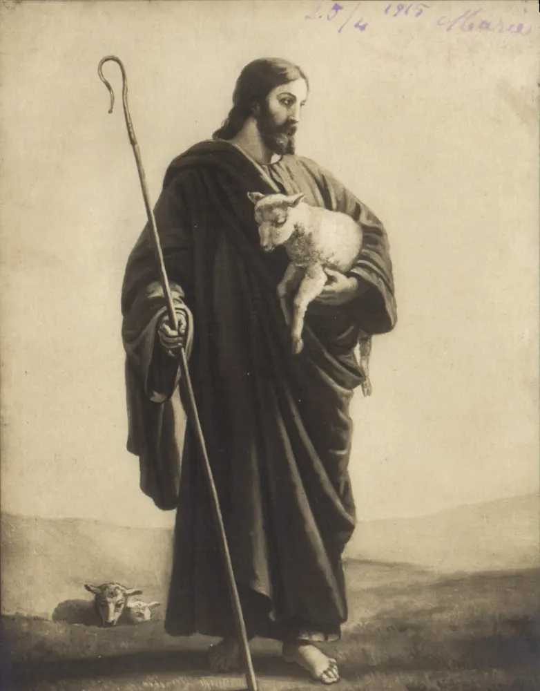 Jésus o pastor — com cordeiro — editor desconhecido, número de série não visível - Frente