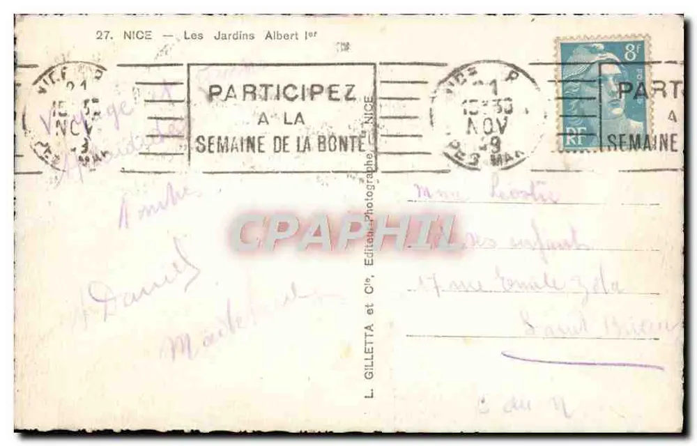 Os Jardins Albert — Nice — Editor L. Gilletta et Cie, n°27 - Verso