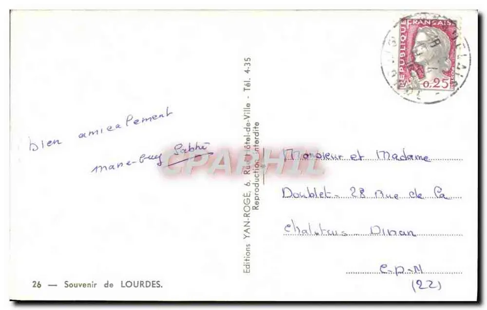 Lourdes — Lembrança de Lourdes — Edições YAN-ROGÉ - Verso