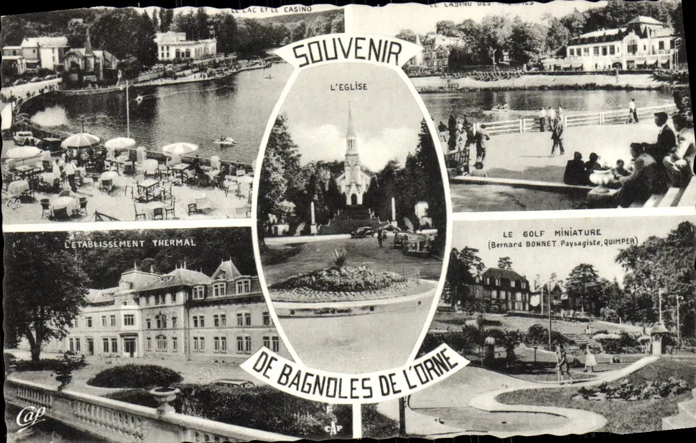 Bagnolles-de-l'Orne — Erinnerung an das Thermalbad, die Kirche und den Miniatur-Golfplatz — Verleger CAP - Vorderseite