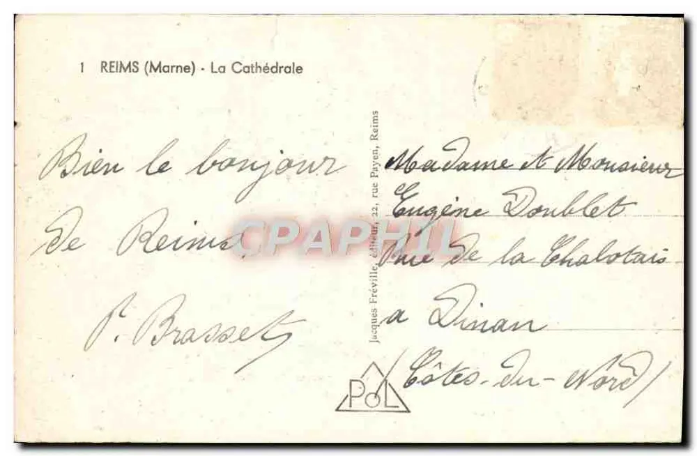 Reims - A Catedral — Jacques Fréville, Reims, n°1 - Verso
