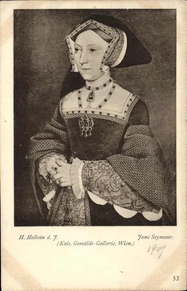 Jane Seymour — Retrato de H. Holbein d. J. — Kais. Gemälde-Galerie, Viena — n°53 - Anverso