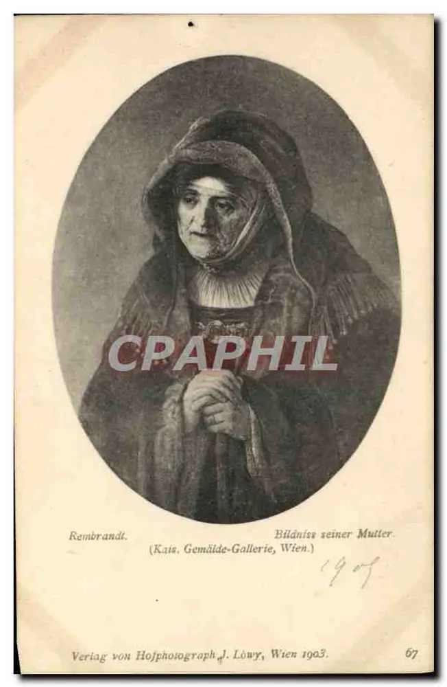 Retrato da mãe de Rembrandt — reprodução — Verlag von Hofphotograph J. Löwy, Viena 1903, n°67 - Frente