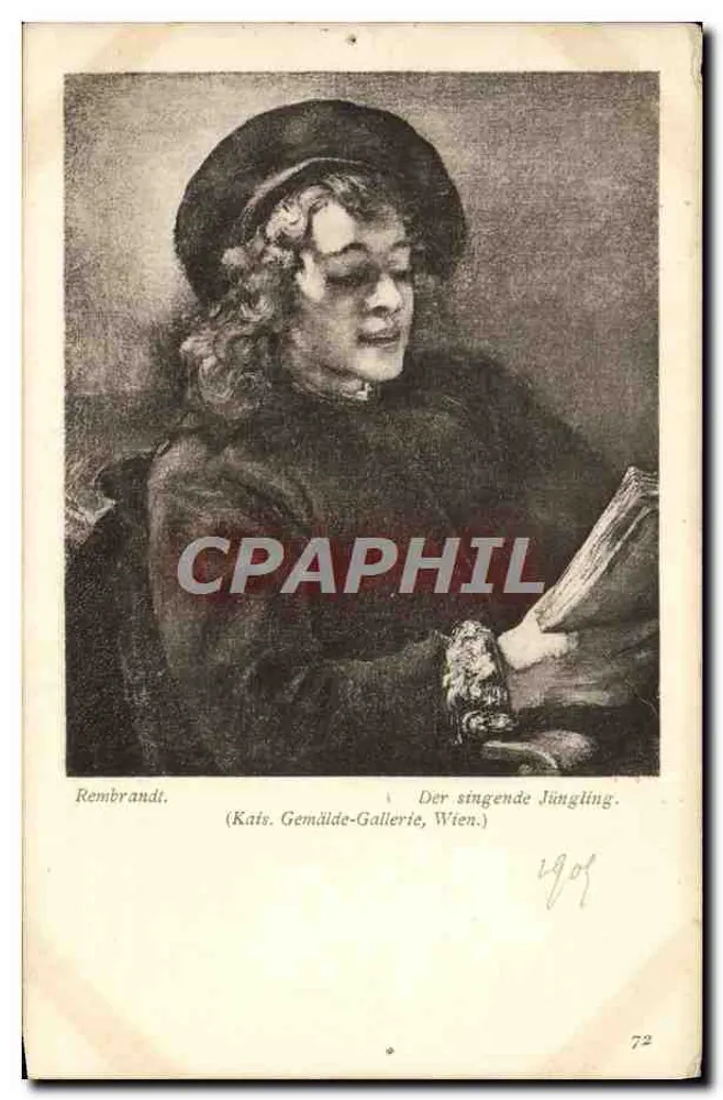 O jovem cantando — Rembrandt — edição J. LÖWY, Wien 1904 - Frente
