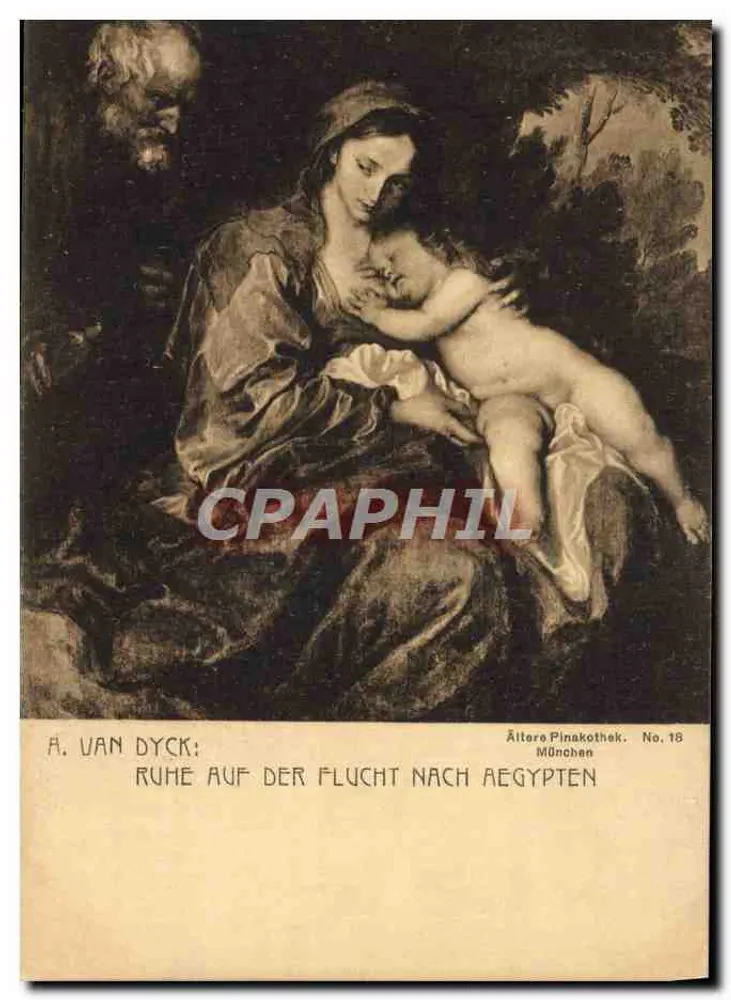 A. Van Dyck: Ruhe auf der Flucht nach Ägypten — Werk reproduziert in der Alten Pinakothek, München, Nr. 18 - Vorderseite