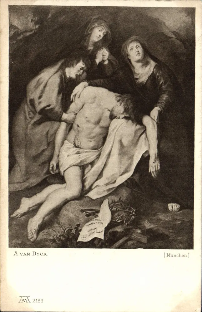 A Lamentação de Cristo — pintura de Antoine van Dyck — editor F.A. Ackermann, série 214 - Frente