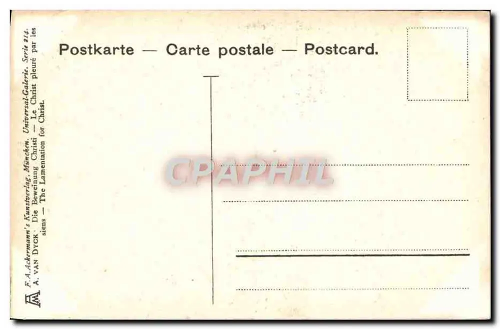 A Lamentação de Cristo — pintura de Antoine van Dyck — editor F.A. Ackermann, série 214 - Verso