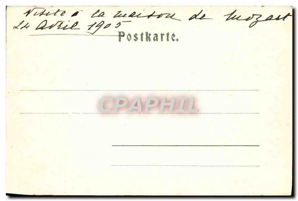 Familie Mozart — cena musical interior — Verlag L. Legendt, W. Baldi Salzburg - Verso