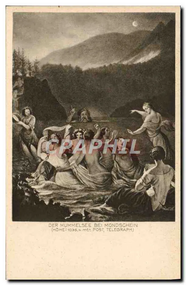 Jezioro Mummelsee przy świetle księżyca — scena mitologiczna — wydawca nieznany, nr serii Nr. II br. - Awers