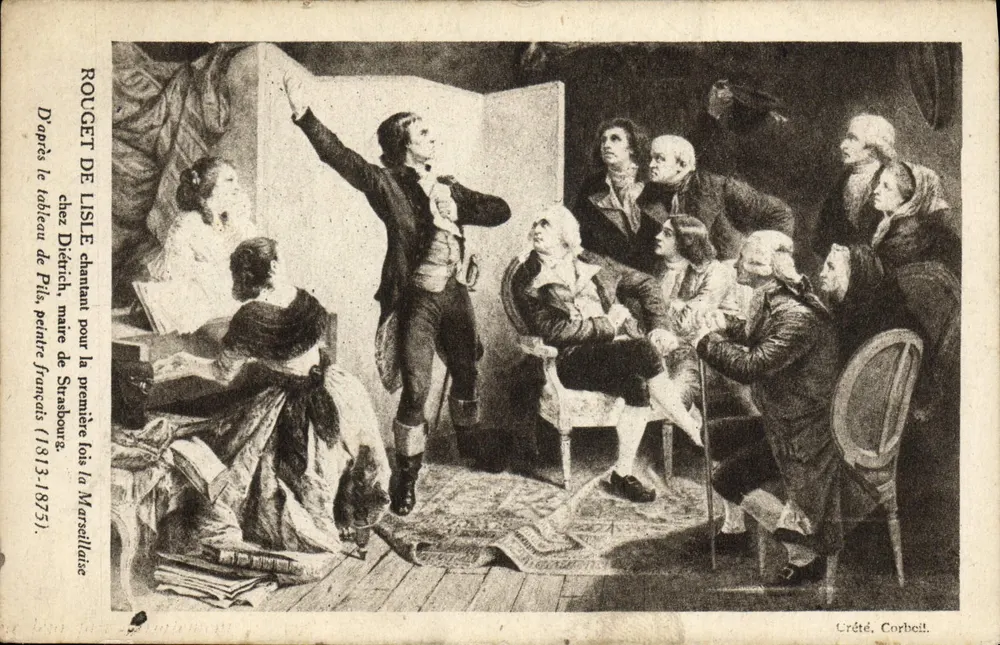 Rouget de Lisle cantando a Marselhesa — segundo o quadro de Pils — editor Créte, Corbeil - Frente