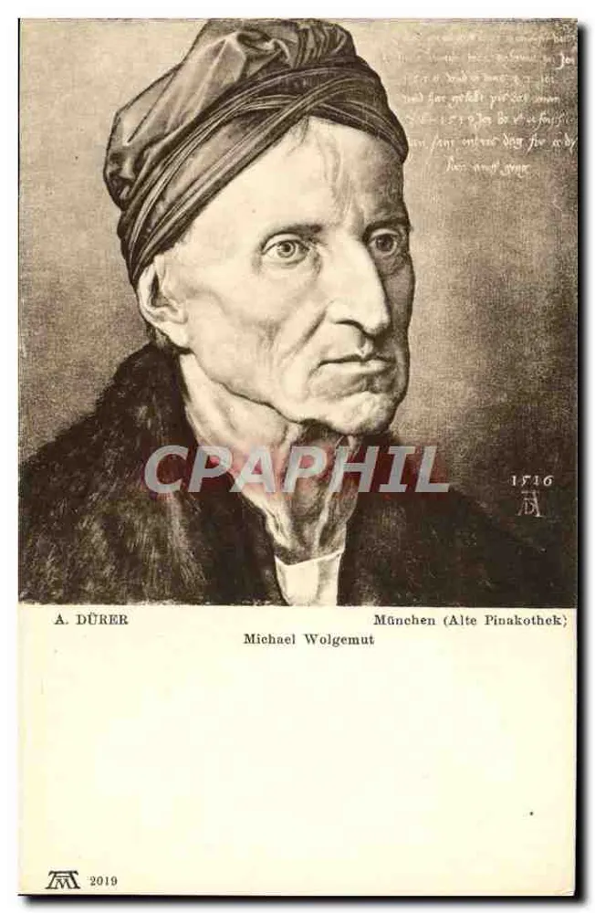Portret Michaela Wolgemuta — rysunek z 1516 — F.A. Ackermann's Kunstverlag, Monachium - Awers
