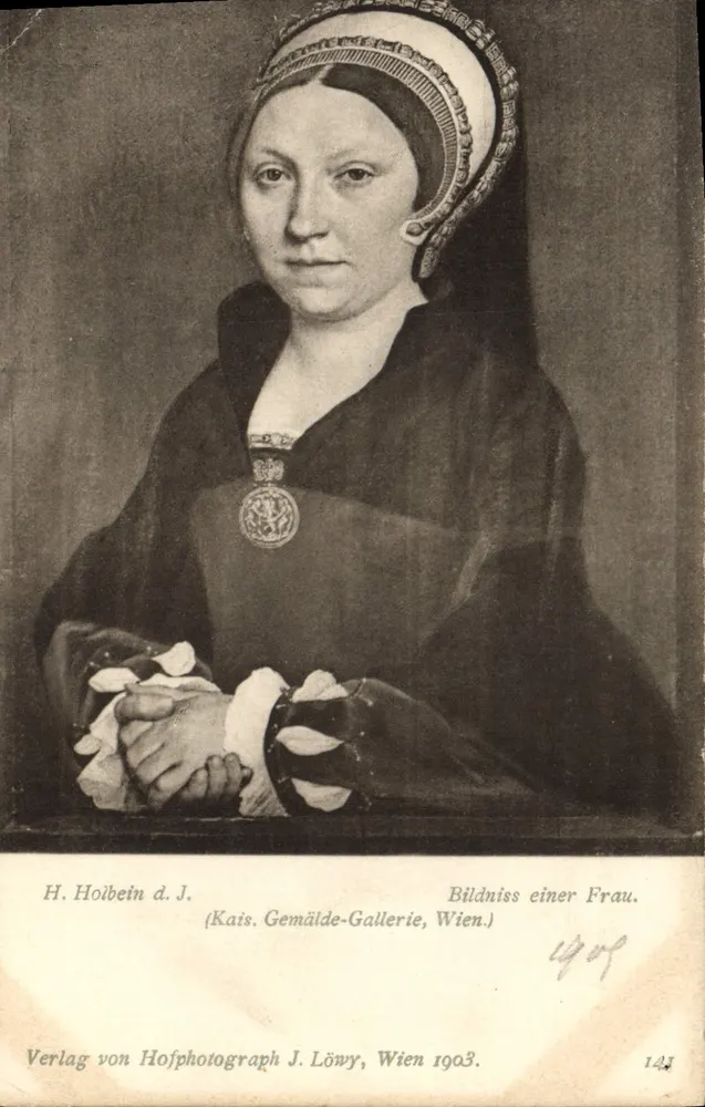Portrait d'une femme — œuvre de H. Holbein d.J. — éditeur Verlag von Hofphotograph J. Löwy, Wien 1903, n° 141 - Frente