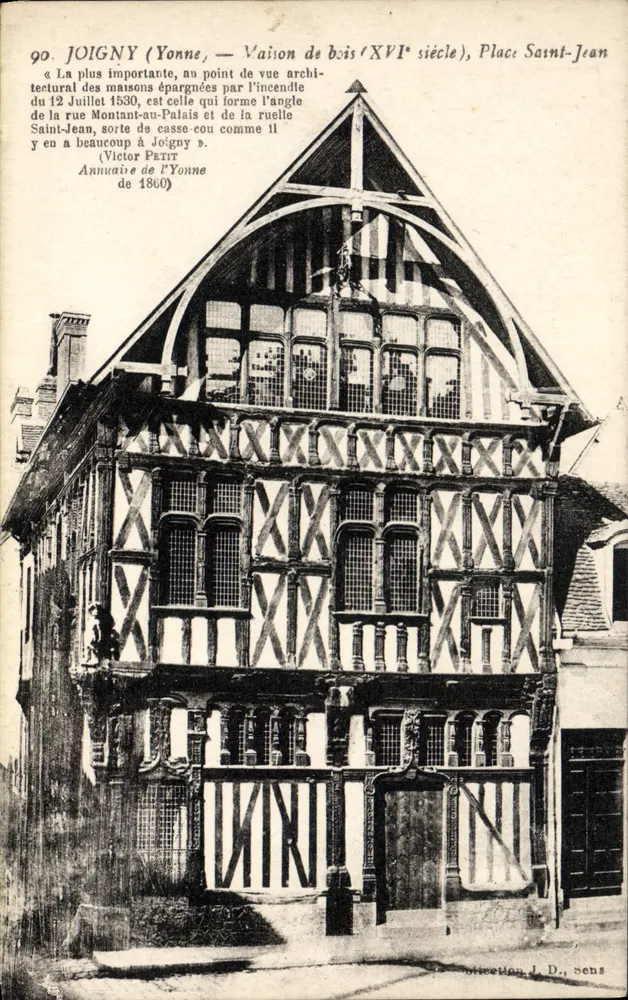 Joigny (Yonne) — Casa de Madeira (século XVI), Praça Saint-Jean — Victor Patin, Annuaire de l'Yonne 1860 - Frente