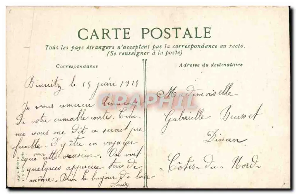 Biarritz - Os Banhos de Mar — editor V. & L. Pinto, número de série não visível - Verso