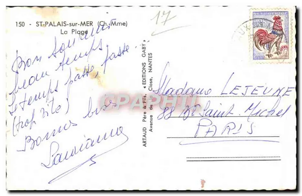 St-Palais-sur-Mer — A Praia — Edições Artaud & Fils, Nantes, n°150 - Verso