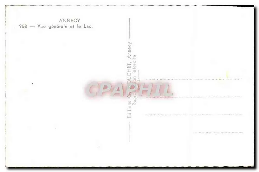 Annecy — Vista geral e o Lago — Edições G. DOUCHET - Verso