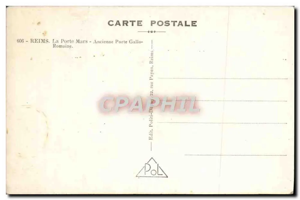 Reims — La Porte Mars — Alte gallo-römische Pforte — Edit. Puyen, Reims - Rückseite